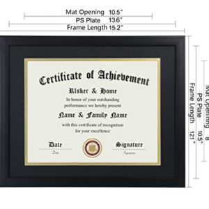 ELSKER&HOME 8.5×11 Certificate Frame - Classic Black Color Frame - Displays Diploma 8.5×11 Inch with Mat - 11×14 Inch Without Mat - For Document/Photo(Double Mat - Matte Black with Gold Rim)