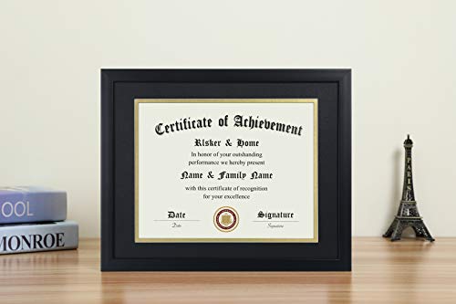 ELSKER&HOME 8.5×11 Certificate Frame - Classic Black Color Frame - Displays Diploma 8.5×11 Inch with Mat - 11×14 Inch Without Mat - For Document/Photo(Double Mat - Matte Black with Gold Rim)