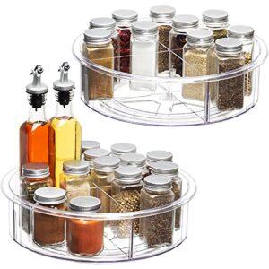 12 inch lazy susan cabinet organizer – 2 pack round clear spinning organization & storage container bin turntable plastic condiment spice with dividers for pantry kitchen fridge vanity bathroom makeup