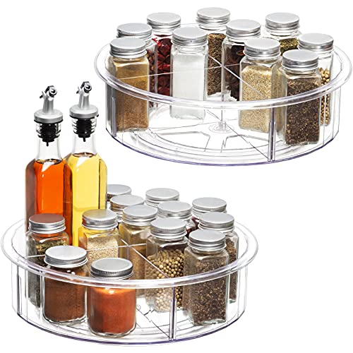 12 Inch Lazy Susan Cabinet Organizer - 2 Pack Round Clear Spinning Organization & Storage Container Bin Turntable Plastic Condiment Spice with Dividers for Pantry Kitchen Fridge Vanity Bathroom Makeup