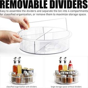 12 Inch Lazy Susan Cabinet Organizer - 2 Pack Round Clear Spinning Organization & Storage Container Bin Turntable Plastic Condiment Spice with Dividers for Pantry Kitchen Fridge Vanity Bathroom Makeup