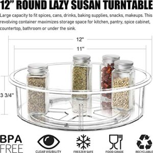 12 Inch Lazy Susan Cabinet Organizer - 2 Pack Round Clear Spinning Organization & Storage Container Bin Turntable Plastic Condiment Spice with Dividers for Pantry Kitchen Fridge Vanity Bathroom Makeup