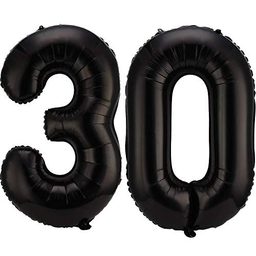 42 Inch Number 30 Balloons Jumbo 30 Foil Party Balloons Giant Number 30 Balloons for 30th Birthday Party Decorations and 30th Anniversary Event (Black)