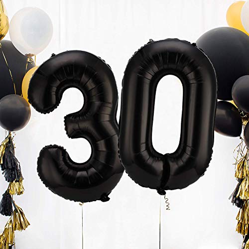 42 Inch Number 30 Balloons Jumbo 30 Foil Party Balloons Giant Number 30 Balloons for 30th Birthday Party Decorations and 30th Anniversary Event (Black)