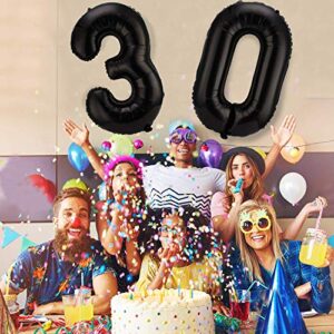 42 Inch Number 30 Balloons Jumbo 30 Foil Party Balloons Giant Number 30 Balloons for 30th Birthday Party Decorations and 30th Anniversary Event (Black)