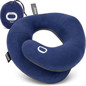 bcozzy neck pillow for travel provides double support to the head, neck, and chin in any sleeping position on flights, car, and at home, comfortable airplane travel pillow, large, navy