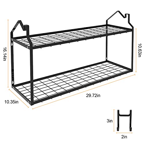 LADER 30Inch Wall Mounted Pot Rack, 2 Tiers Pots and Pans Organizer for Kitchen Organization & Storage, Large Size Black Hanging Pot rack, Wall Shelf with 5 connect Hooks