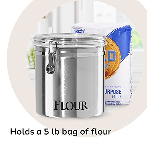 OGGI Jumbo 8" Stainless Steel Flour Clamp Canister - Airtight Food Storage Container Ideal for Kitchen & Pantry Storage of Flour or other Bulk, Dry Foods.