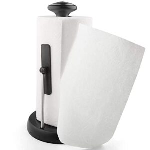 black paper towel holder countertop,heavier base(2.65 lbs) stainless steel kitchen paper towel holder stand,easy one hand tearing paper towel dispenser fit most size paper roll,v2(black)