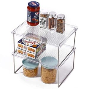ivyhome pantry organizer, cabinet storage shelf rack, stackable kitchen cabinet, foldable countertop shelf organizer, 2 pack
