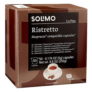 amazon brand – solimo ristretto capsules 50 ct, compatible with nespresso original brewers