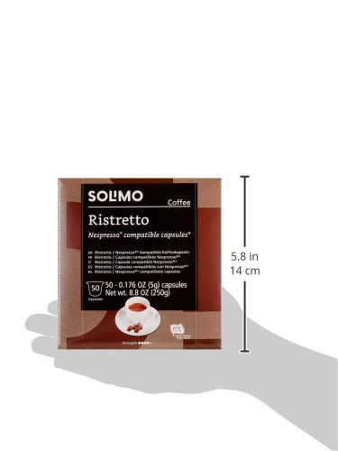 Amazon Brand - Solimo Ristretto Capsules 50 CT, Compatible with Nespresso Original Brewers