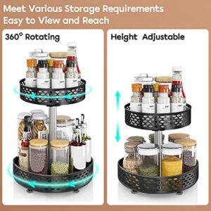 Lazy Susan Organizer 2 Tier Metal Steel, Turntable Height Adjustable, No-Slip Suction Base, Bathroom Kitchen countertop Organizer, Rotating Spice Rack for Cabinet Countertop Pantry, 10" Black