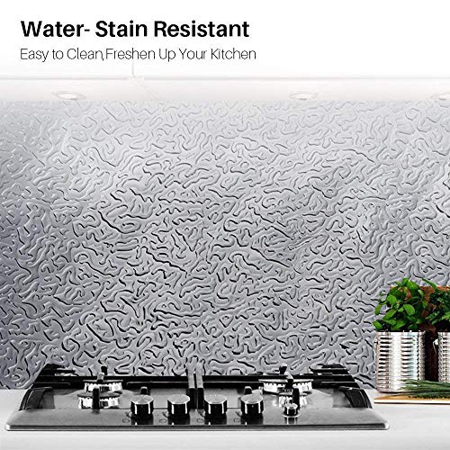 Kitchen Backsplash Sticker,Aluminum Foil Orange Peel Texture Wall Paper, Waterproof Removable High Temperature Resistant DIY Wallpaper,Kitchen Wall Stickers （0.4m x 3m）