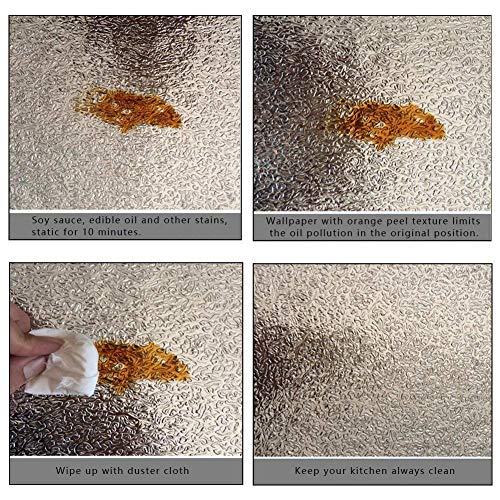 Kitchen Backsplash Sticker,Aluminum Foil Orange Peel Texture Wall Paper, Waterproof Removable High Temperature Resistant DIY Wallpaper,Kitchen Wall Stickers （0.4m x 3m）