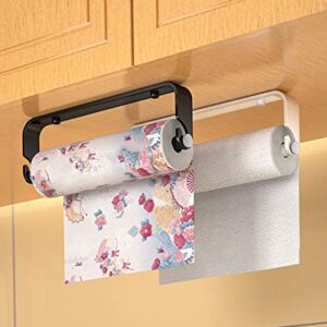 YOTWENK Paper Towel Holder Under Cabinet for Kitchen,Wall Mount Paper Towel Holder Paper Roll Holder,Self Adhesive or Screw Mounting Paper Towel Holder Wall Mount for Kitchen, Pantry (Black)