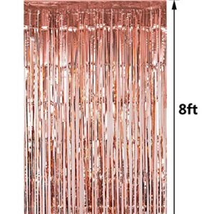 Fecedy 2pcs 3ft x 8.3ft Rose Gold Metallic Tinsel Foil Fringe Curtains Photo Booth Props for Birthday Wedding Engagement Bridal Shower Baby Shower Bachelorette Holiday Celebration Party Decorations