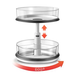 2 tier lazy susan organizer clear turntable for cabinet bathroom countertop and pantry with large spice rack (11 inch, white)