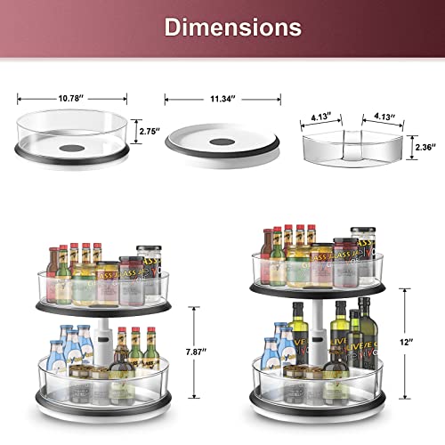 2 Tier Lazy Susan Organizer Clear Turntable for Cabinet Bathroom Countertop and Pantry with Large Spice Rack (11 Inch, White)