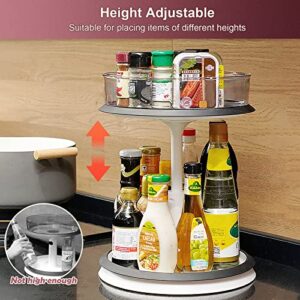 2 Tier Lazy Susan Organizer Clear Turntable for Cabinet Bathroom Countertop and Pantry with Large Spice Rack (11 Inch, White)