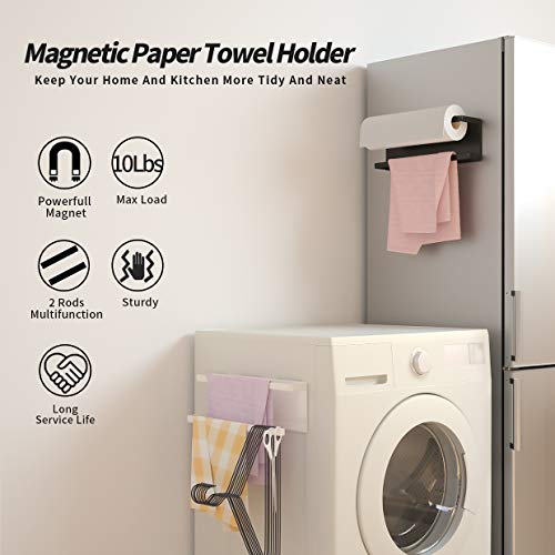 Magnetic Paper Towel Holder for Refrigerator, Kitchen Towel Holder Rack Magnetic Paper Towel Bar Multi Function Made of Iron,Used for Kitchen,Bathroom,Toilet, Drill Free (Black, Medium)