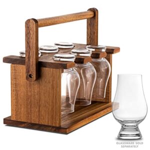 CairnCaddy Acacia Hardwood Whiskey Glass Holder - Carrier and Drying Rack for Whisky Tasting Glassware