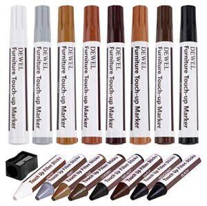 dewel furniture markers touch up, upgrade wood furniture repair kit, premium wood scratch repair markers and wax sticks for wood stains scratches hardwood wooden floor tables, set of 17