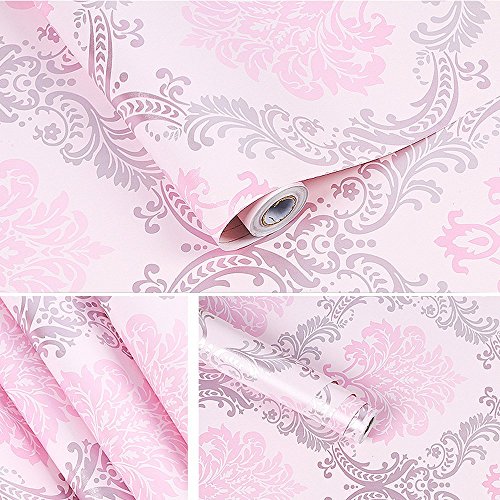 Yifely Vintage Pink Damask Self-Adhesive Shelf Drawer Liner Moisture Proof PVC Mat 45x300cm