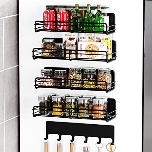 LIVOD 5 Pack Magnetic Spice Rack Organizer, Magnetic Spice Rack for Refrigerator with Metal Hooks, Magnetic Refrigerator Shelf Space Saver for Spice Jars and Seasoning Bottles