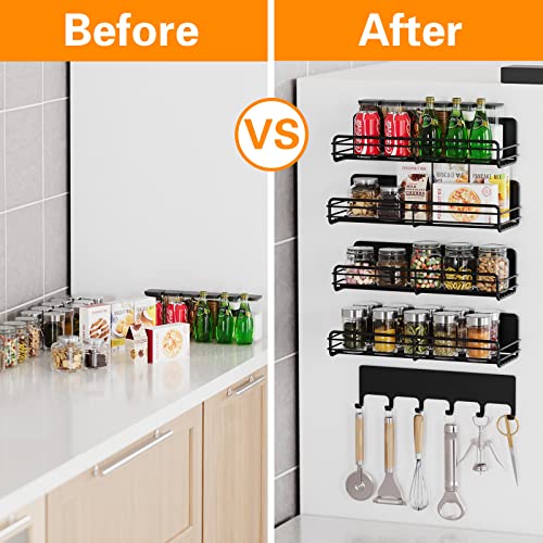 LIVOD 5 Pack Magnetic Spice Rack Organizer, Magnetic Spice Rack for Refrigerator with Metal Hooks, Magnetic Refrigerator Shelf Space Saver for Spice Jars and Seasoning Bottles