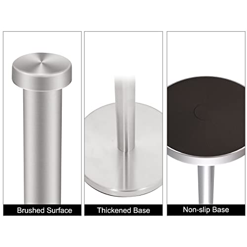 Stainless Steel Paper Towel Holder, Countertop Paper Towels Stand with Steel Arm for Kitchen Dinning Room - Silver