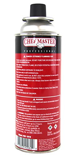Chef Master 90340 | Pack of 4 Butane Fuel Cylinders| 8oz Butane Canisters for Portable Stove | Butane Torch Replacement Canisters