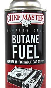 Chef Master 90340 | Pack of 4 Butane Fuel Cylinders| 8oz Butane Canisters for Portable Stove | Butane Torch Replacement Canisters