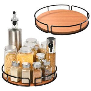 set of 2, 10 inch lazy susan organizer – non-skid wood turntable organizer for cabinet, pantry, kitchen countertop, refrigerator, spice rack