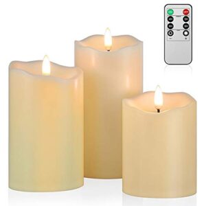 angelloong flickering flameless candles, most realistic led candles with remote and timer, set of 3 battery operated candles for valentines home wedding birthday decoration