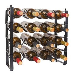 tonlea 4 tier wine bottle holder, 16 bottles wine storage, wine bottle rack stackable, wine storage rack for cabinet pantry(black, version 1.0)