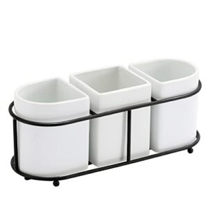 buyajuju 3 piece porcelain flatware holder caddy with metal rack, utensil holder caddy for spoons, knives and forks cutlery organizer