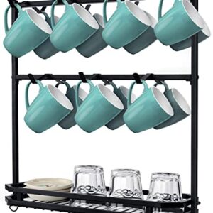 FANGSUN Large Coffee Mug Holder Stand Countertop, Mug Tree Rack for 14 Mugs, 2 Tier Counter Mug Display Storage, Metal Wire Tea Cup Holder for Coffee Station Kitchen Organizer, Not Included Mugs