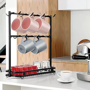 FANGSUN Large Coffee Mug Holder Stand Countertop, Mug Tree Rack for 14 Mugs, 2 Tier Counter Mug Display Storage, Metal Wire Tea Cup Holder for Coffee Station Kitchen Organizer, Not Included Mugs