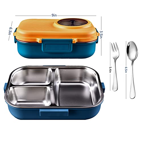 Siotenze Stainless Steel bento Lunch Box,3 Compartment Food Container,with Bowl, Water Fillable, BPA Free, Suitable for Camping, School, Office