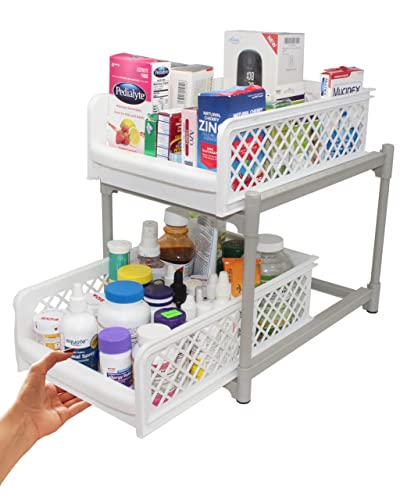 Skywin Drawer Storage 2 Tier Sliding Cabinet Pull Out Organizer | Bathroom Organizer | Under Sink Organizers and Storage | Cabinet Organizers and Storage