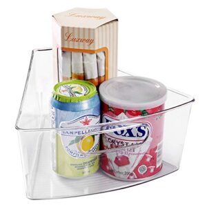 Oubonun Lazy Susan Organizers Set of 4, 10.2”x 9.4”x 4” Plastic Transparent Kitchen Cabinet Storage Bins with Handle, 4" Deep Container, 1/8 Wedge - Food Safe, BPA Free.