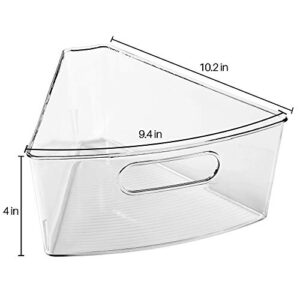 Oubonun Lazy Susan Organizers Set of 4, 10.2”x 9.4”x 4” Plastic Transparent Kitchen Cabinet Storage Bins with Handle, 4" Deep Container, 1/8 Wedge - Food Safe, BPA Free.