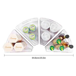 Oubonun Lazy Susan Organizers Set of 4, 10.2”x 9.4”x 4” Plastic Transparent Kitchen Cabinet Storage Bins with Handle, 4" Deep Container, 1/8 Wedge - Food Safe, BPA Free.
