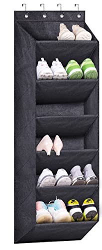 SLEEPING LAMB Shoe Rack for Door with Large Deep Pocket, Hanging Shoe Organizer for Closet Hanger, Dorm and Narrow Door Storage Shoe Holder, Black