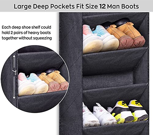 SLEEPING LAMB Shoe Rack for Door with Large Deep Pocket, Hanging Shoe Organizer for Closet Hanger, Dorm and Narrow Door Storage Shoe Holder, Black