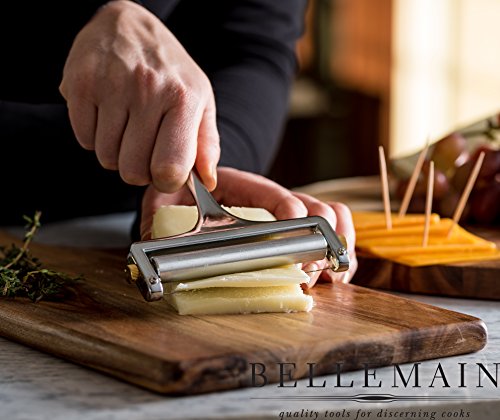 Bellemain Stainless Steel Wire Cheese Slicer - Hand Held Cheese Cutter for Cheddar, Gruyere, Raclette, Mozzarella Cheese Block, Adjustable Cheese Shaver, Thick & Thin Slicer, Cheese Curler (Silver)