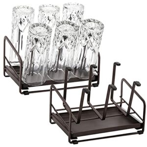 lyellfe 2 pack cup drying rack, glass bottle holder with drain tray, silicone protective hooks, carbon steel non slip cup mug organizer tree for glass, coffee mug, countertop, brown