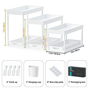 HI NINGER 2 Pack Adjustable Height Under Sink Organizers and Storage, 2Tier Bathroom Organizer Under Sink,Multifunction Kitchen Under Sink Organizer with 8 Hooks and 2 Hanging Cups and16Non-slip mat