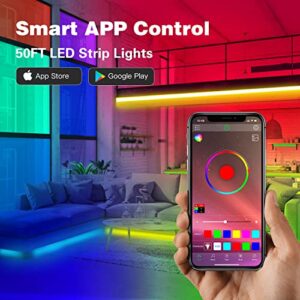 FONEWE 50ft Led Lights for Bedroom Led Strip Lights Led Light Strip with App Led Lights for Home Decoration